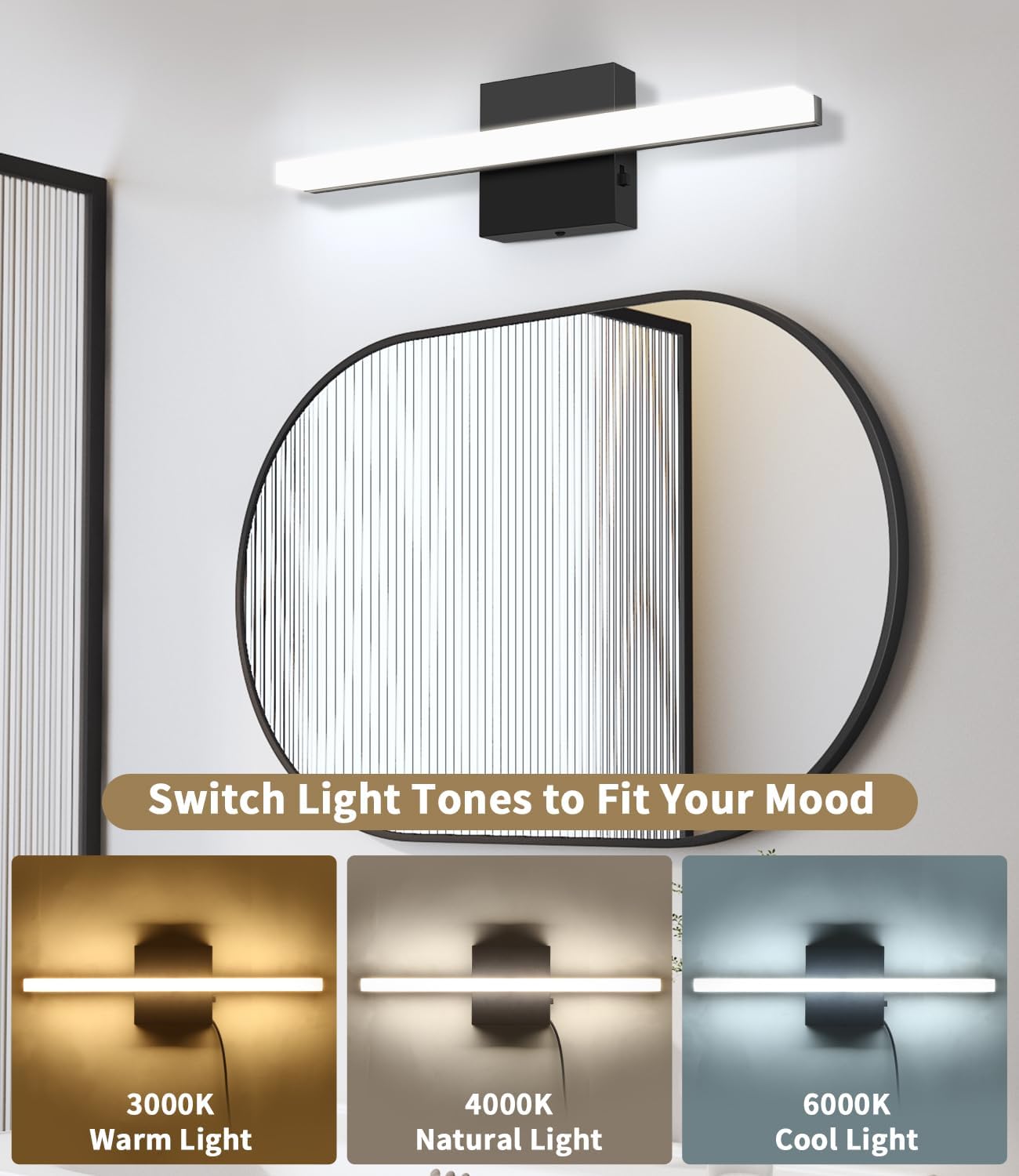 Applique murale pour miroir de salle de bain, 40 cm, température de couleur réglable 3000-6000K, éclairage LED pour miroir, abat-jour en acrylique - 4