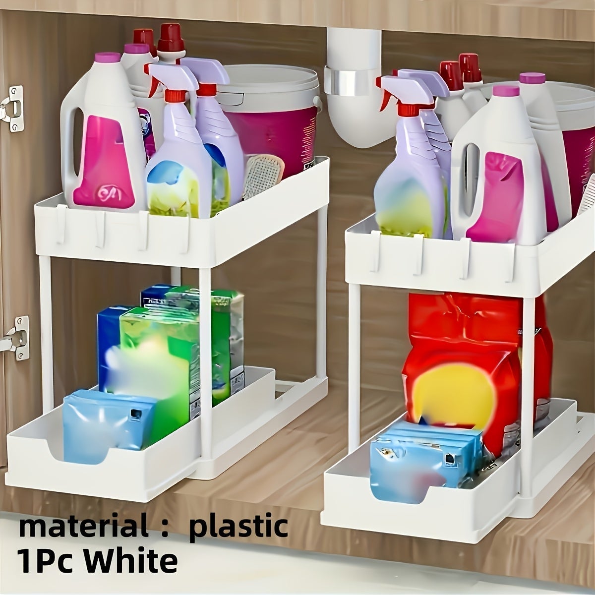 Organiseur sous évier, organiseur pour armoire de salle de bain, panier coulissant à 2 niveaux, paniers de rangement multi-usages pour salle de bain - 4