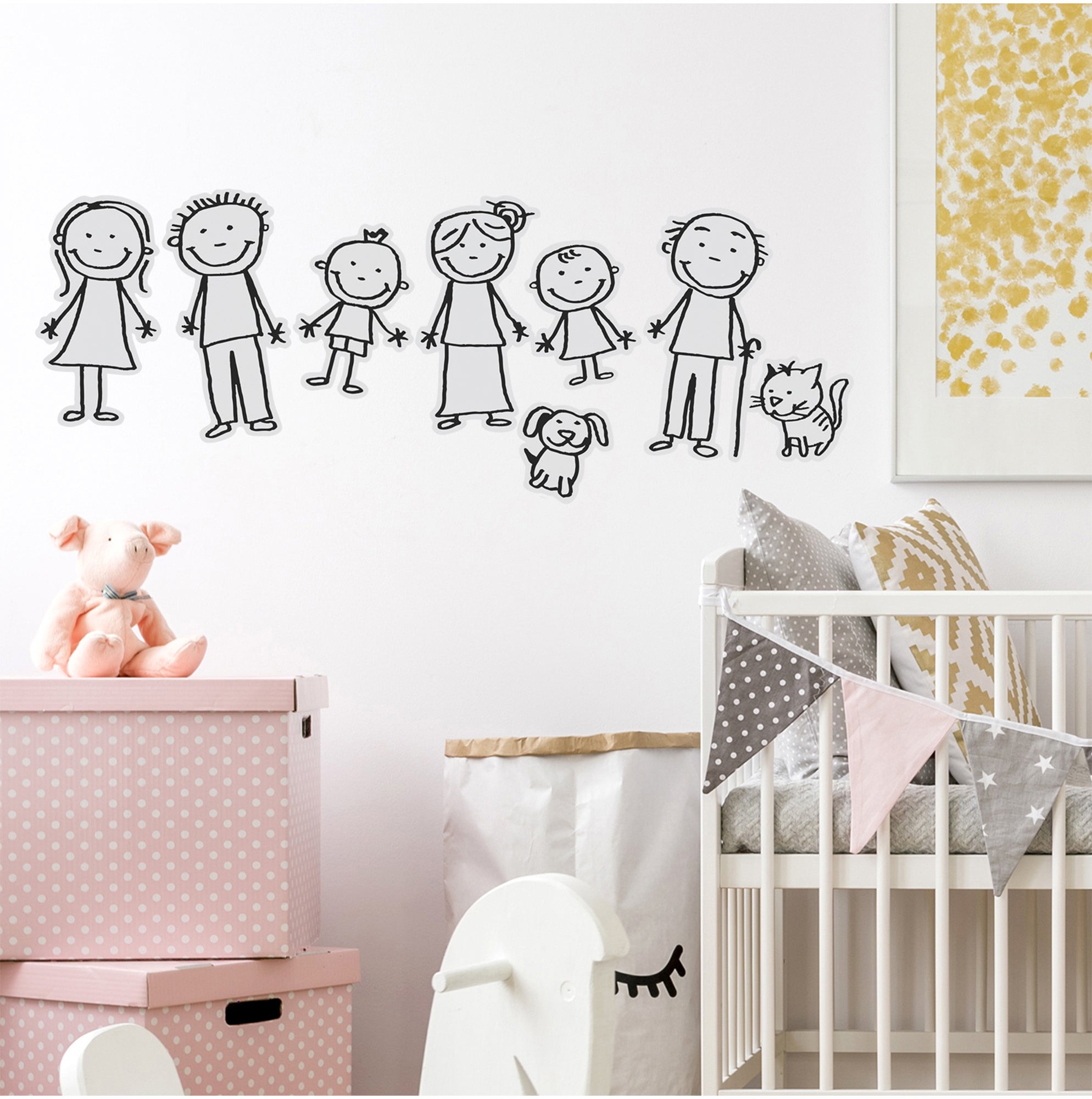 Stickers y vinilos decorativos, dibujo de línea linda de la familia, 48 cm x 68 cm - 3