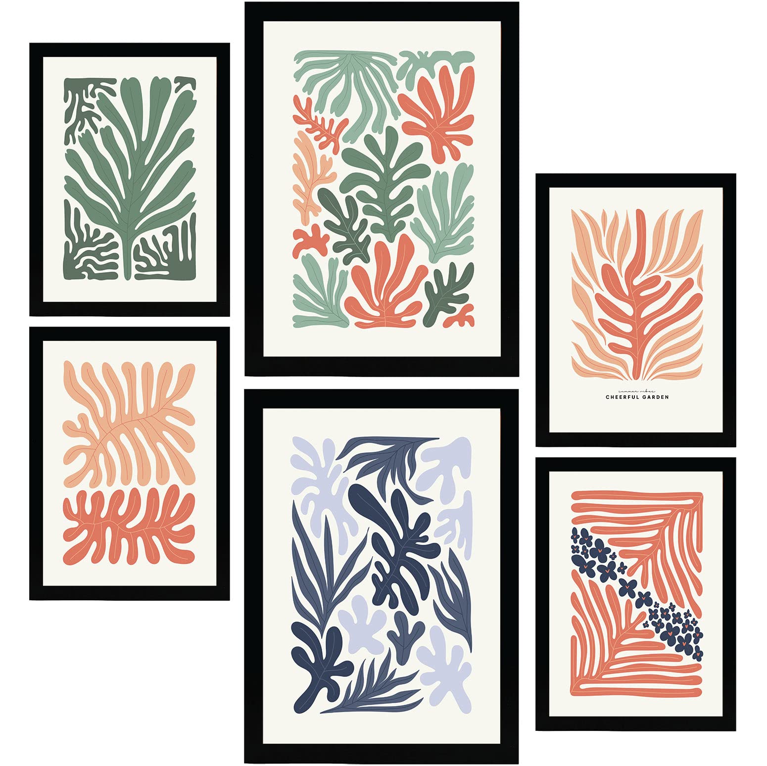 Nacnic set de 6 posters minimalismo en colores pastel patrones de planta láminas de paisajes y naturaleza para el tamaños a3 & a4 marco negro