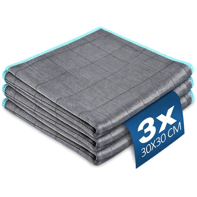 Juego de 3 paños mágicos de microfibra para limpiar ventanas de coche, reutilizables y lavables, 30 x 30 cm