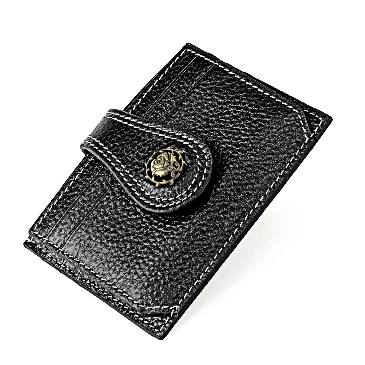 Porte-Cartes Bi-Fold Mary Kay En Cuir Noir - Broderie Florale (NEUF Sans Étiquettes)