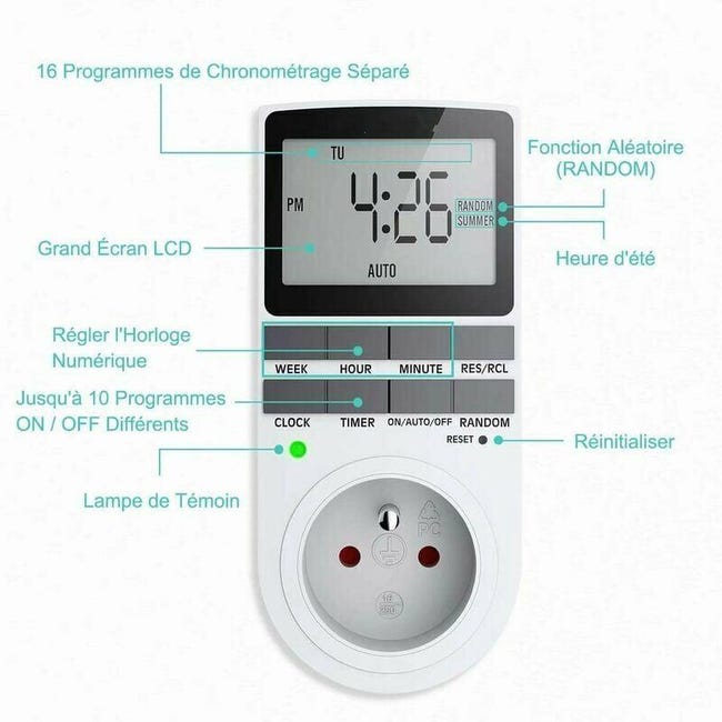 Temporizador digital programável semanal com visor LCD, temporizador elétrico de 12h/24h/7 dias, economia de energia elétrica. - 3