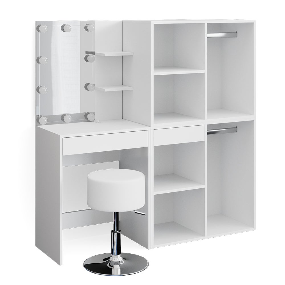 Vicco Stół jamający Isabelle, Biały, 140 cm z LED, taboretem i szafką
