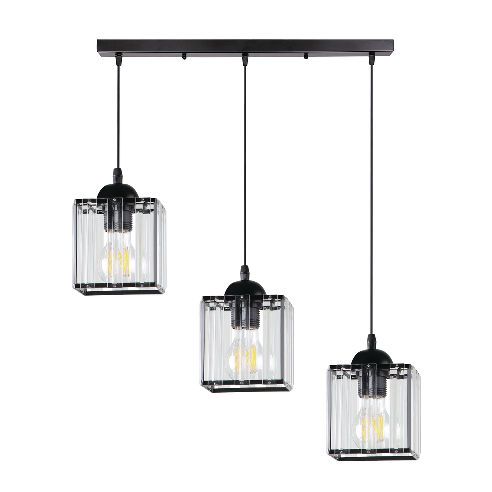 Lampa wisząca transparentne klosze Glassia czarna 3xE27x40W metal wym:75x66x12cm IP20 Candellux