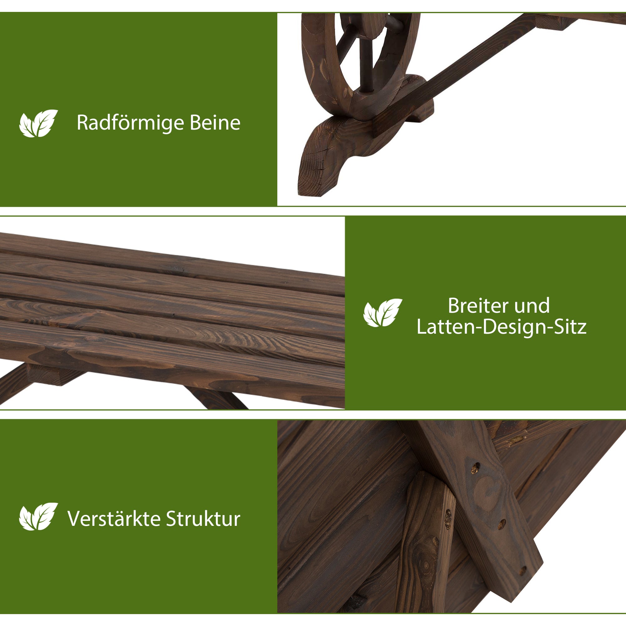 Banco de jardín - Patas en forma de rueda - Madera de abeto - Marrón (98x50x39,5) - 4