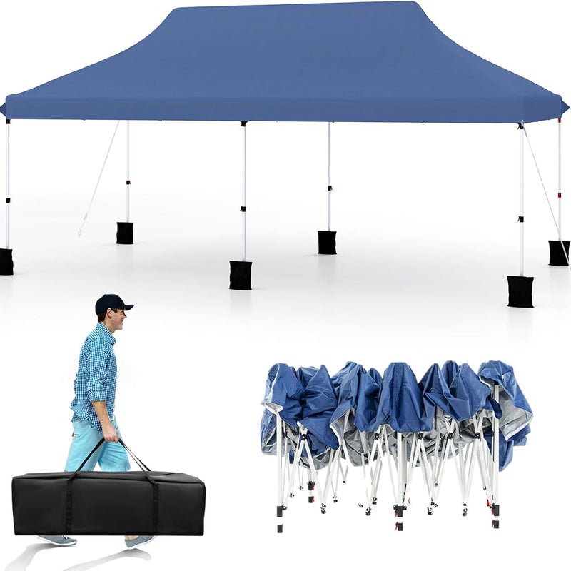 Altana Ogrodowa 3x6 m, Składana, z Regulowaną Wysokością, Torba Transportowa, 6 Worków z Piaskiem, Przenośny Pawilon na Wesela, Pikniki, Niebieska