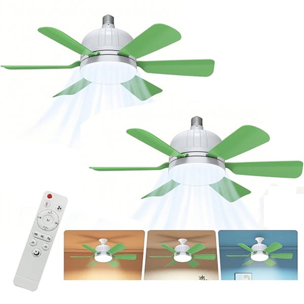 Wentylator sufitowy 46 cm z pilotem - Oświetlenie LED 3 kolory - 3 prędkości wentylacji - Trzonek E27 - 2 sztuki - Bez oprawki