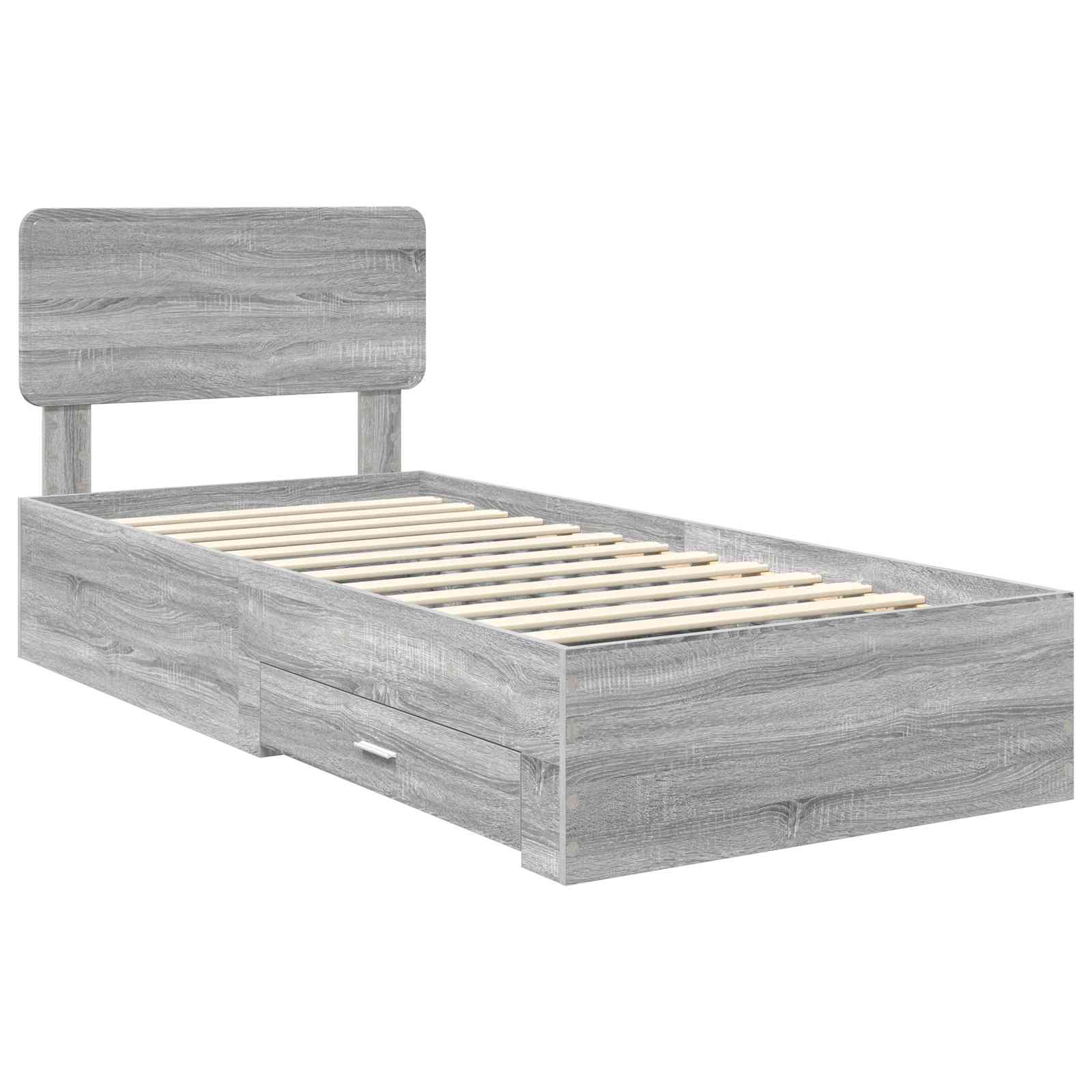 Cadre de lit gris 75 x 190 cm, panneau de bois - 4