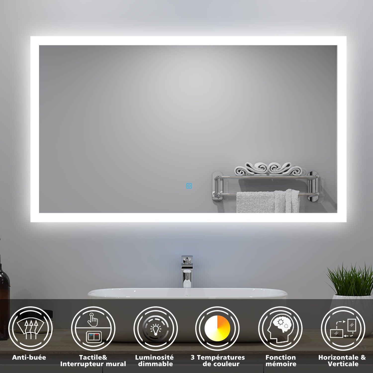 Ensemble meuble Salle de Bain 120cm avec vasque + colonne + miroir lumineux dimmable chêne wotan - 2