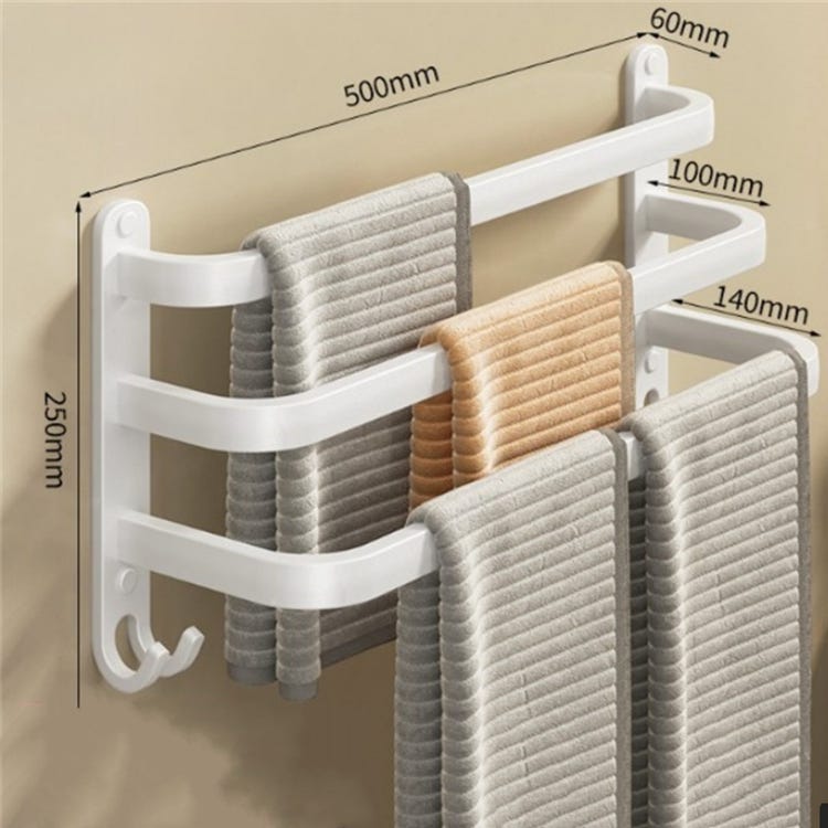 Support Mural pour Serviettes Blanc - Range-Serviettes Suspendu pour Salle de Bain, Sans Perçage - Organisation et Élégance Triple 50cm - 5