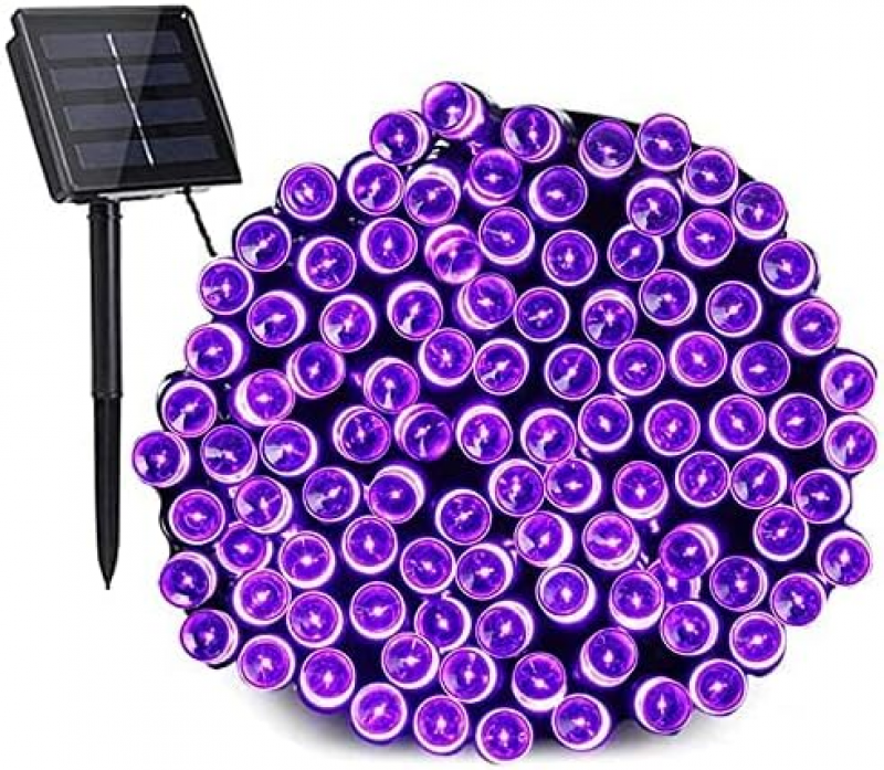 7-metrowe lampki choinkowe na energię słoneczną, 50 diod LED, 8 trybów, wodoodporne, idealne do ogrodu, na wesele, urodziny, fioletowe