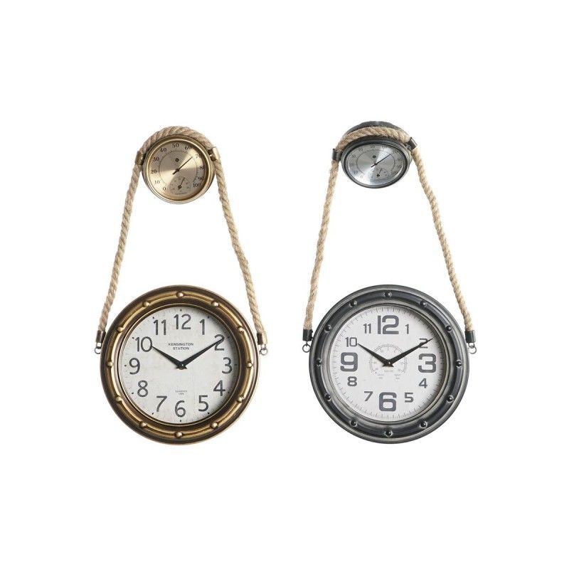 Reloj de pared dkd home decor 28,5 x 8 x 50 cm cristal hierro vintage (2 unidades)