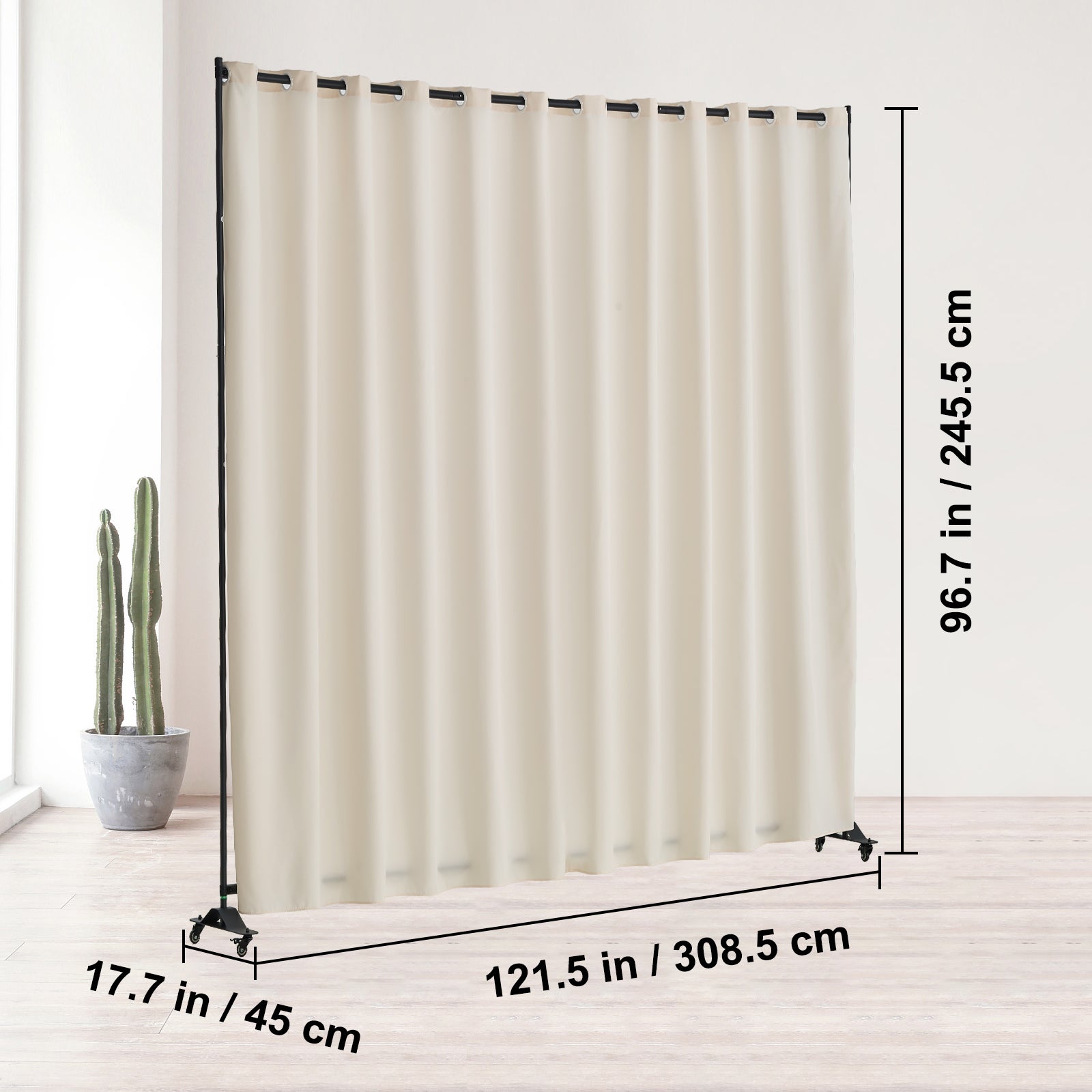 Cloison de Séparation Portable SucceBuy, Structure Métal avec Roulettes et Rideau Beige, Paravent Autoportant pour Bureau, Salle à Manger - 9