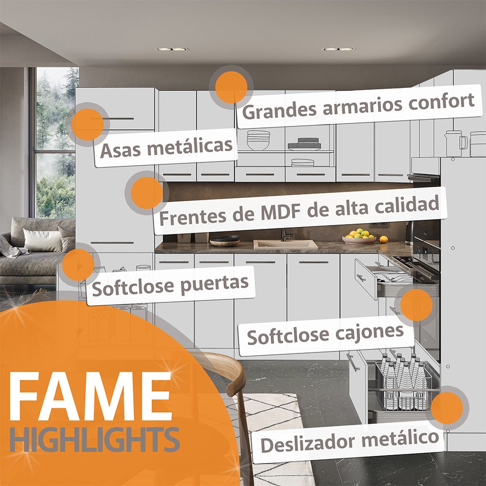 Vicco îlot de cuisine Fame-Line, Bleu foncé brillant/Anthracite, 90cm sans PT - 9