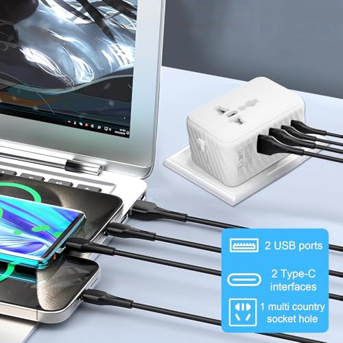 Adaptador de Viagem, Ficha de Conversão para Viagem, Adaptador Universal de Viagem, Branco, 2U+2C, 3,4A, 17W - 5