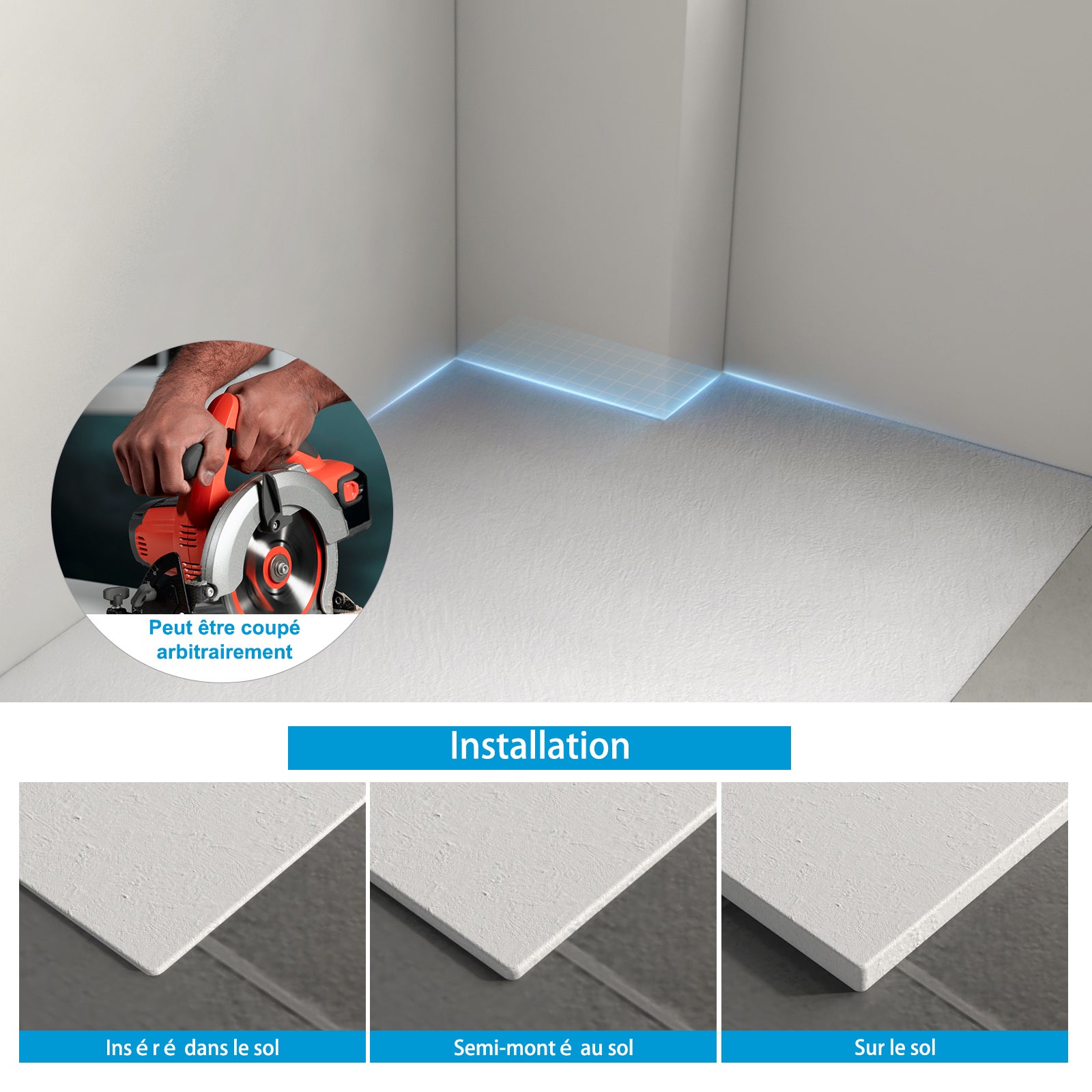 Heilmetz Receveur de Douche 90x90 cm Blanc Carré Ultra Plat en Résine Effet Pierre Antidérapant, avec bonde - 4