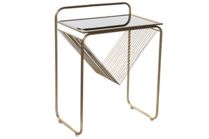 Table Basse Design Avec Plateau En Verre Et Rangement Magazines - Noir, 53x46x36 Cm