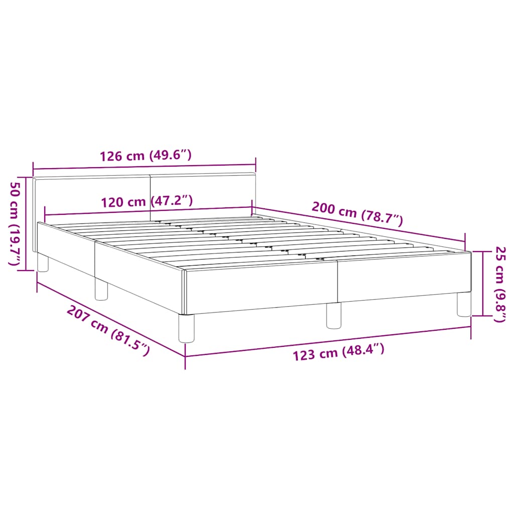 Cadre de lit avec tête de lit, sans matelas, gris, pour la chambre, 120 × 200 cm - 9