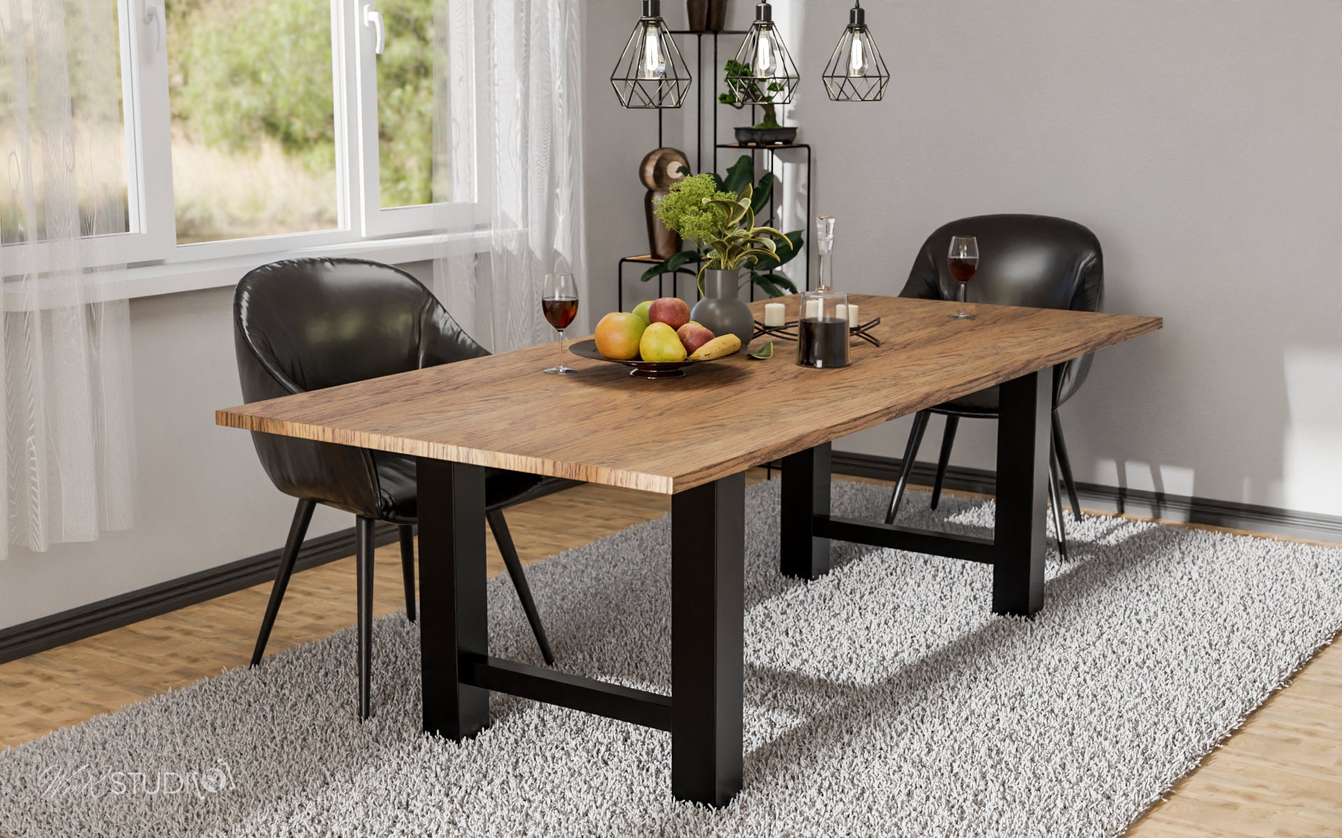Lot de 2 Pieds design Industriel Harry pour table à manger Noir - 2