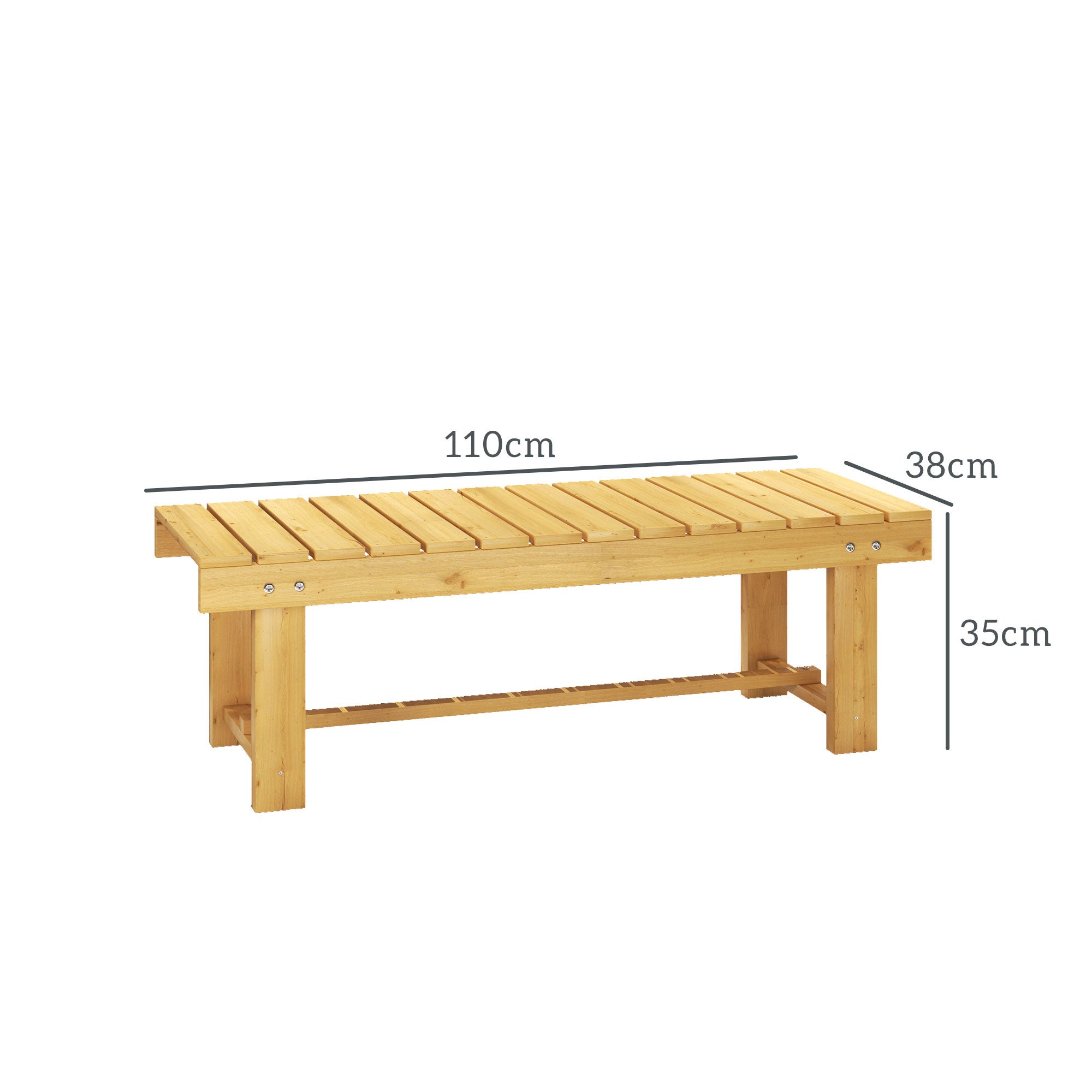 Banc de jardin 2 places en bois massif, imperméable et résistant, 110 x 38 x 35 cm, stable pour balcon, jardin et terrasse - 3