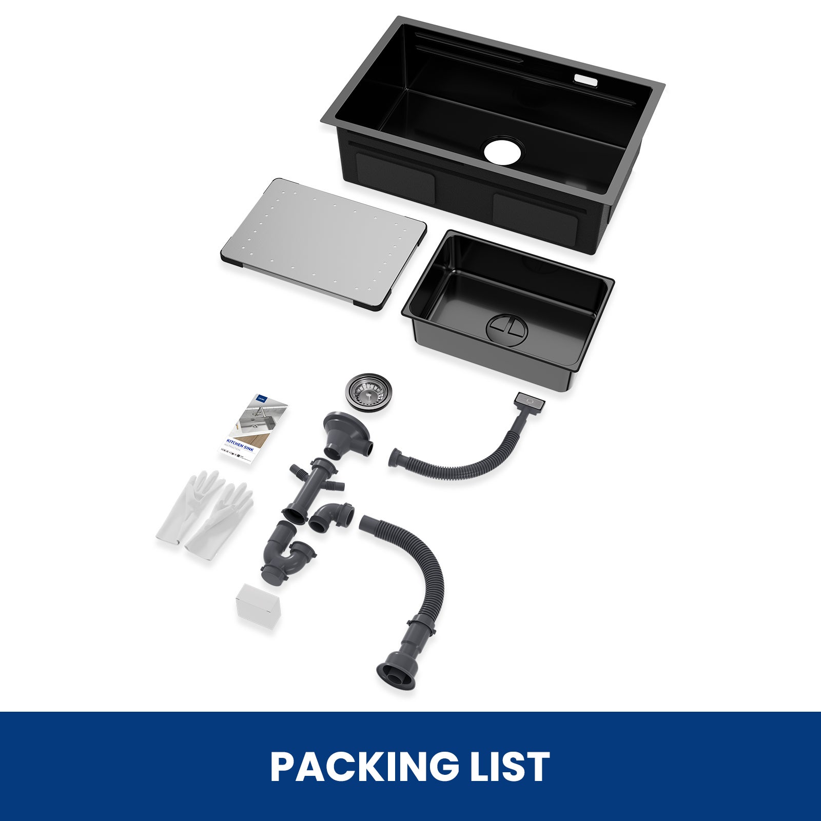 Évier Cuisine 1 Bac 70×44×21CM INOX Trop Plein Évier à Encastrer, avec Egouttoir et Vasque, Noir, EU Modèle - 9