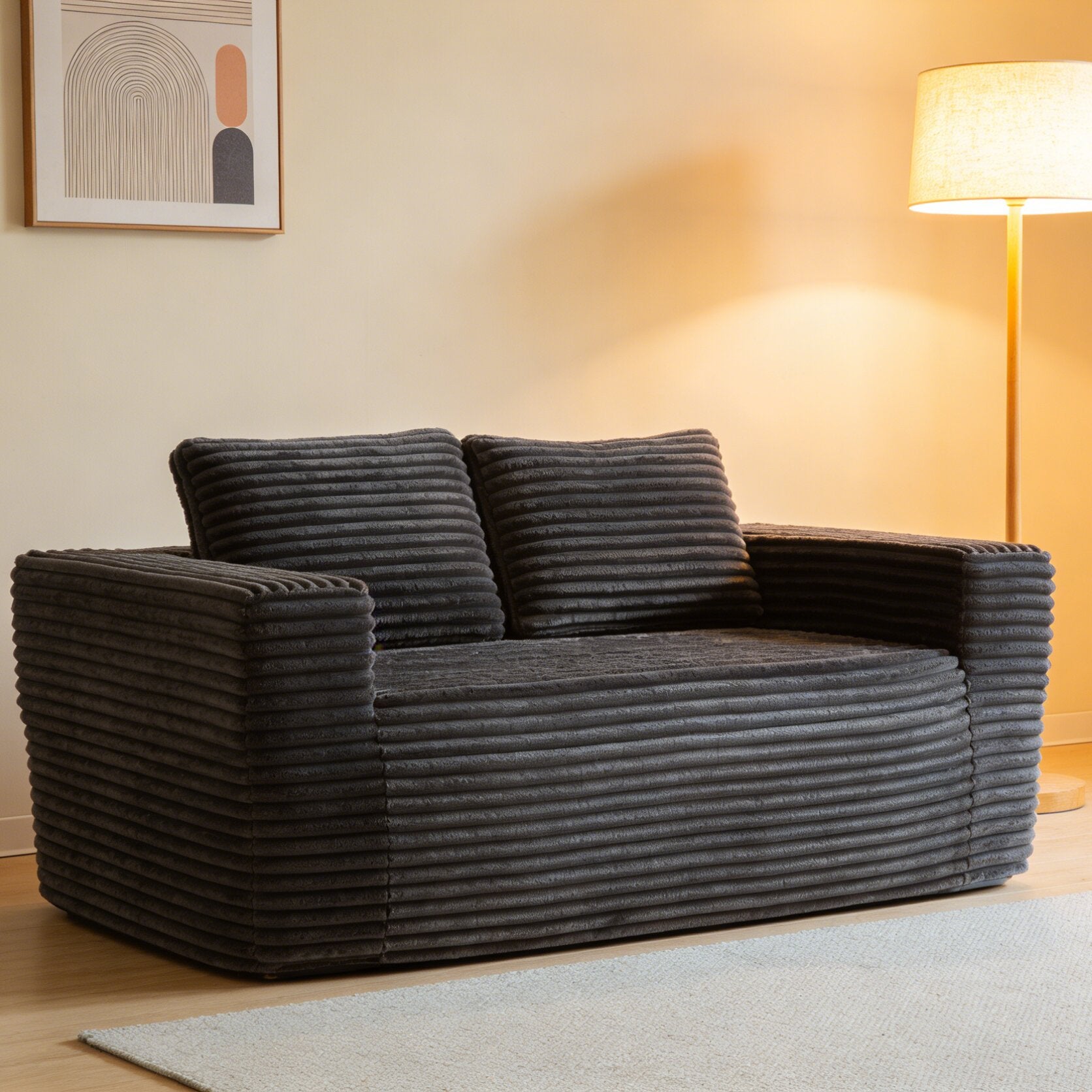 Canapé d'Angle 2 Places 160x88x58cm,canape compresse Velours Côtelé rayures Gris,chaise lounge confortable avec 2 coussins,Sans Ossature&nbsp;Sans Montage - 5
