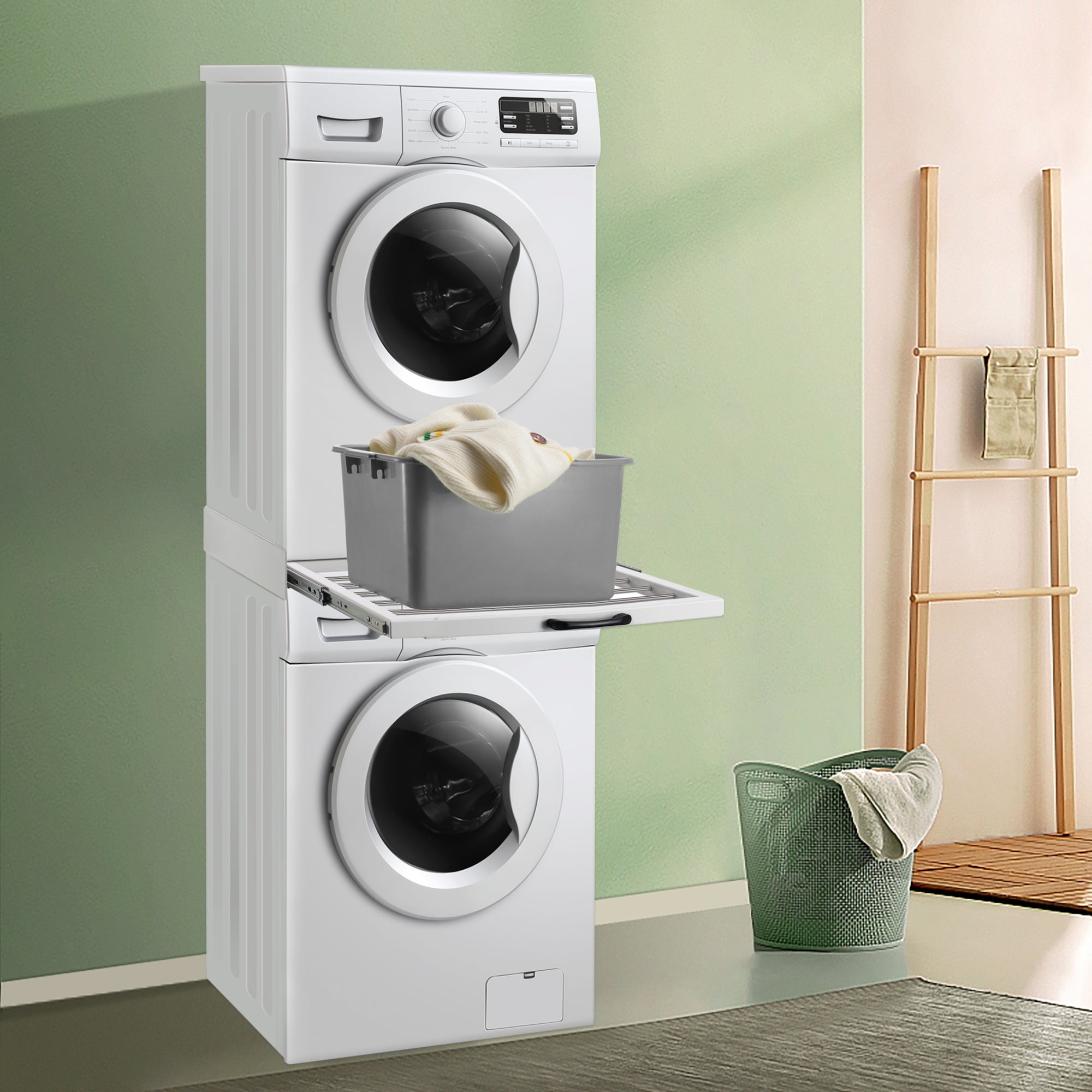 Kit De Superposition Pour Lave-linge Sèche-linge Standard 60 Cm Avec Porte-serviettes Blanc [en.casa] - 5