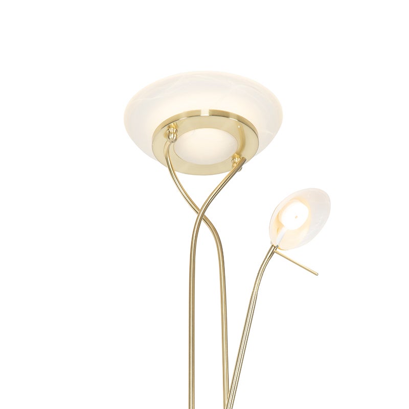 Qazqa moderne lampadaire uplighter avec bras de lecture - Empoli - doré/laiton, led intégrée 30w incluse, Integrated led, 2000k - 6