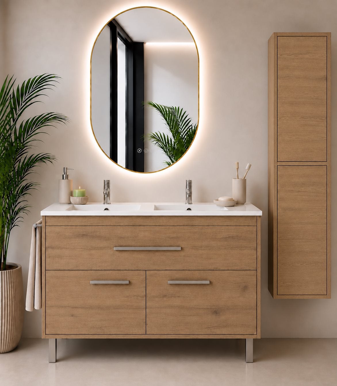 Mobilier de baie cu lavoar ORIGENBATH BAHIA fără oglindă 120x45 cm dublu estepa cu coloană