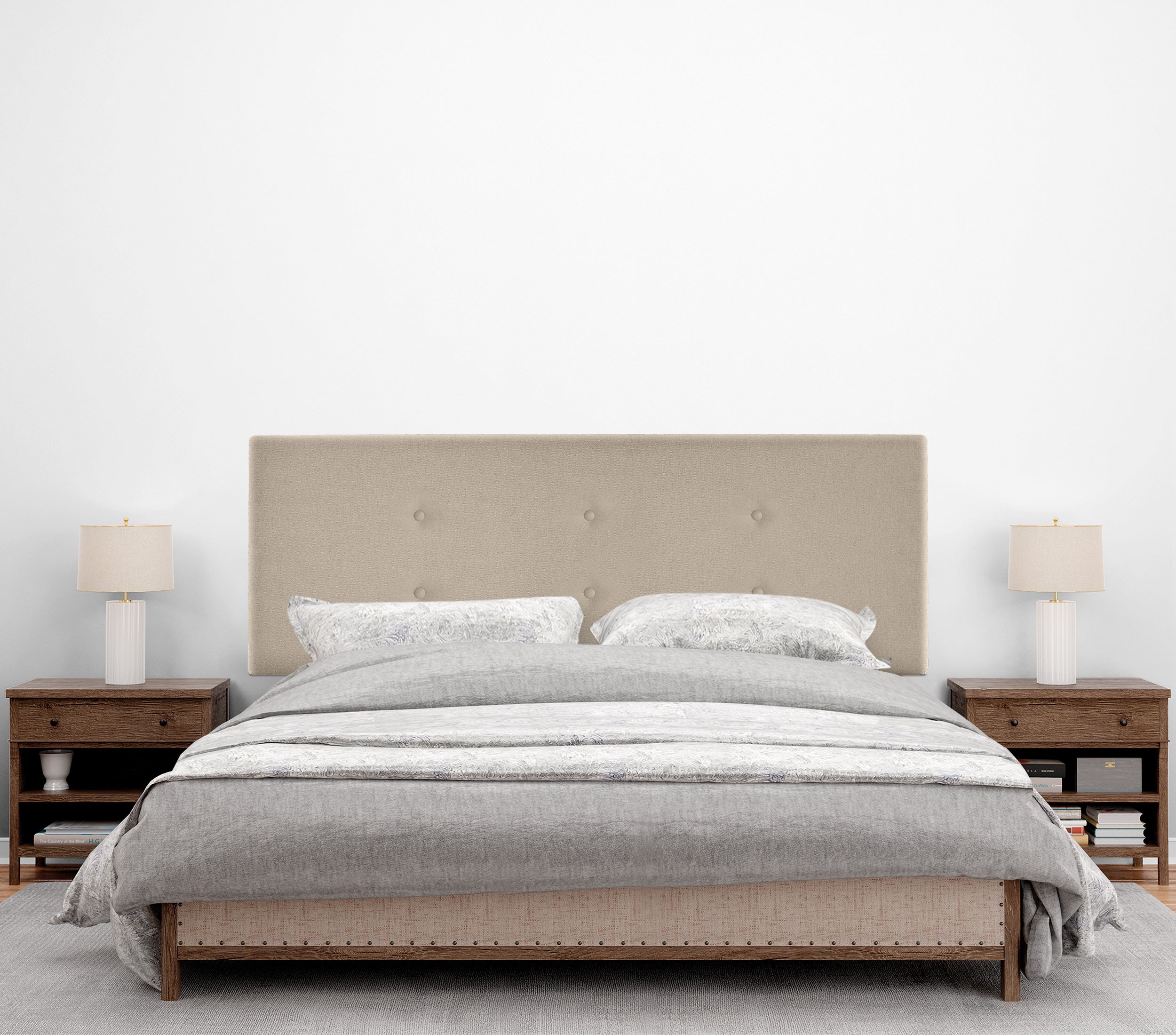 DHOME Cabecero de Tela Aqualine con 2 Hileras de Botones 150x50cm Camas 150 - Beige - 2