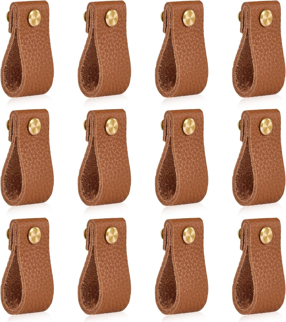 Uchwyty - skóra ekologiczna - do szafek, mebli, garderób -12 sztuk - 25x153mm - brązowe