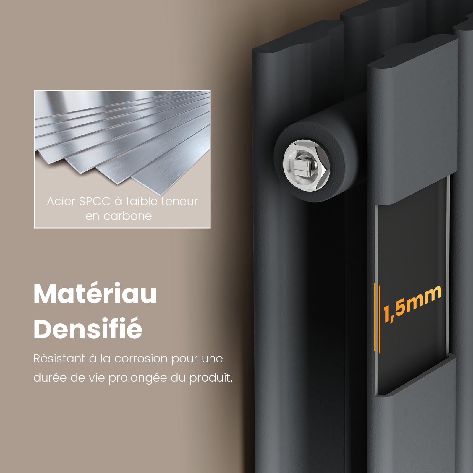 EMKE Radiateur eau chaude en acier 180x61cm 2227W Radiateur plat Double couche connexion centrale Montage mural, Anthracite - 4