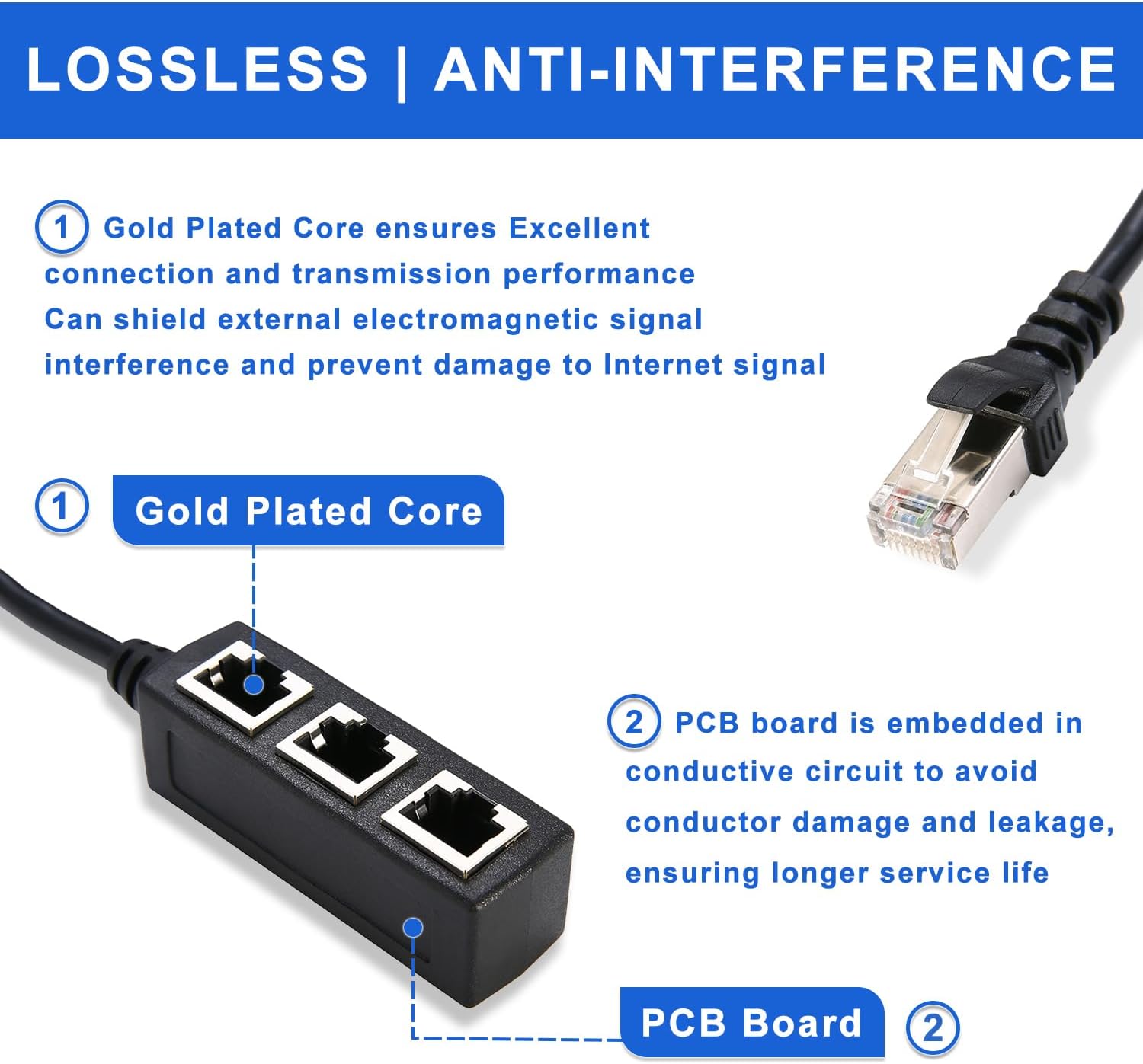 Câble répartiteur Ethernet RJ45 1 mâle vers 3 Ports LAN Femelles Adaptateur répartiteur Ethernet pour Cat5 Cat6 Cat7 Câble d'extension Ethernet 3 Port - 3