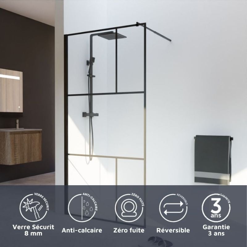 Paroi de douche industrielle noire ATELIA 100 cm - 2