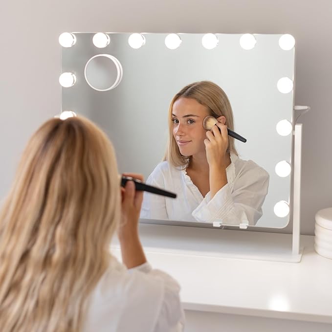 Specchio Da Trucco Con Luci LED: 12 LED, 3 Modalità Luce, Intensità Regolabile, Posizione Regolabile