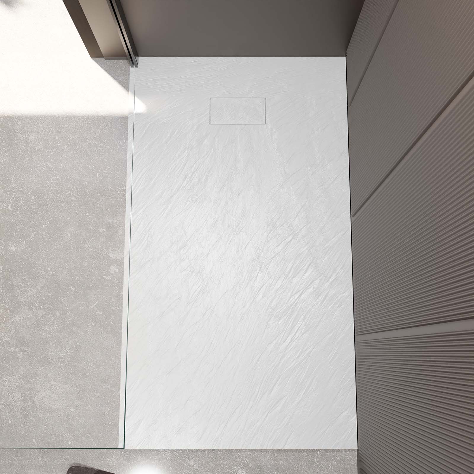 Receveur de douche 80x140x2.6 cm en SMC Finition Ardoise - Blanc Mat - ROCK 2 WHITE - 2
