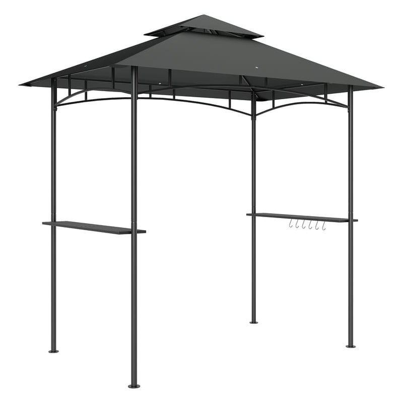 Pawilon grillowy 240x150x258 cm z podwójnym dachem, oświetleniem LED, półkami, ognioodporna stal szara do użytku zewnętrznego