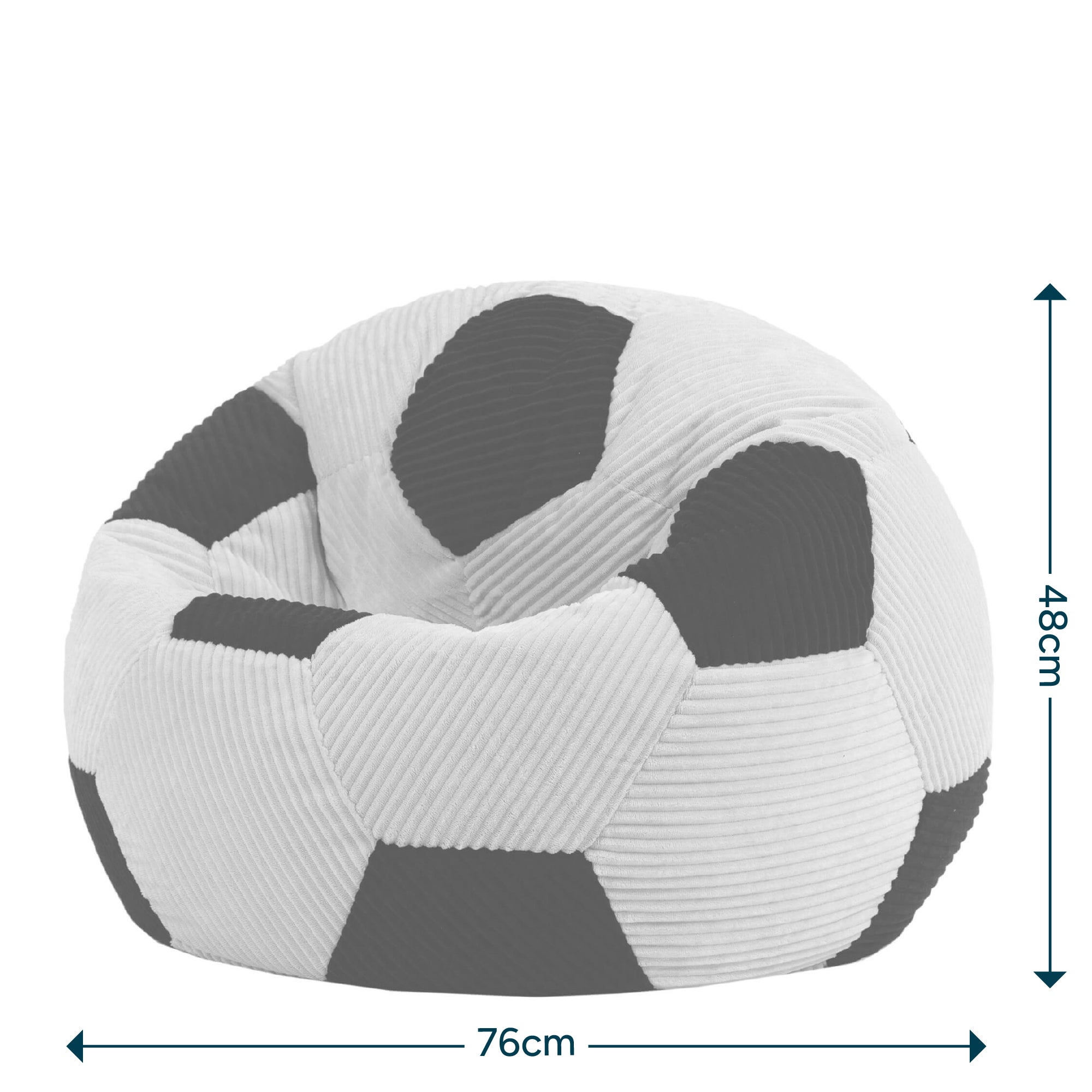 Pouf fauteuil classique large enfant en velours côtelé imprimé football, noir, chambre, salon, 76x76cm Oeko-Tex® - 6