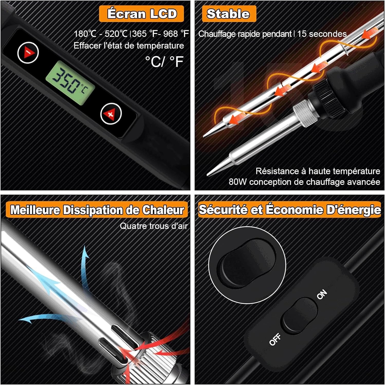 Kit Fer à Souder 80W Température Réglable | Station Soudage + Pompe à Dessouder | 5 Pointes