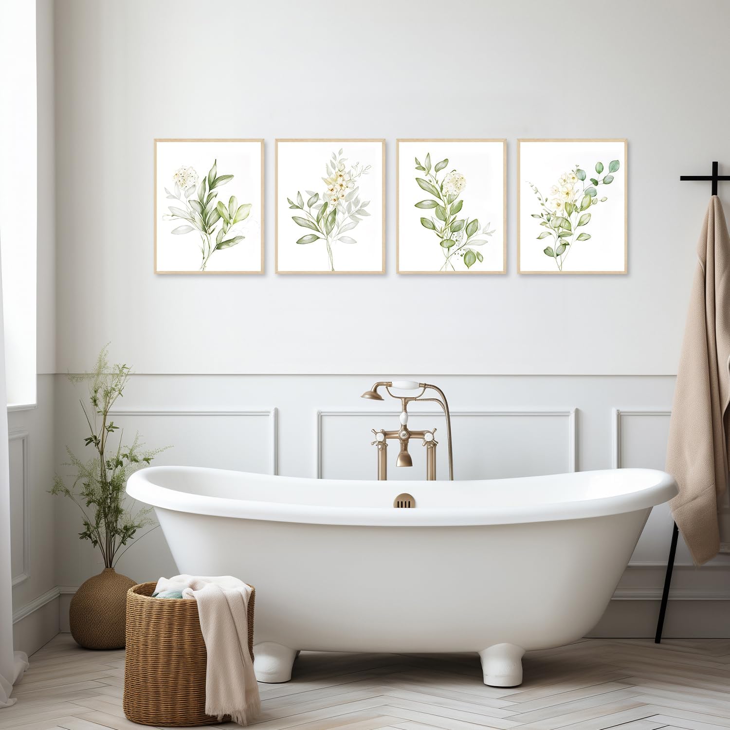Lot de 4 Posters Botaniques en Aquarelle Vert Sauge pour Chambre Salle de Bain 8x10 Pouces Non Encadrés - 3