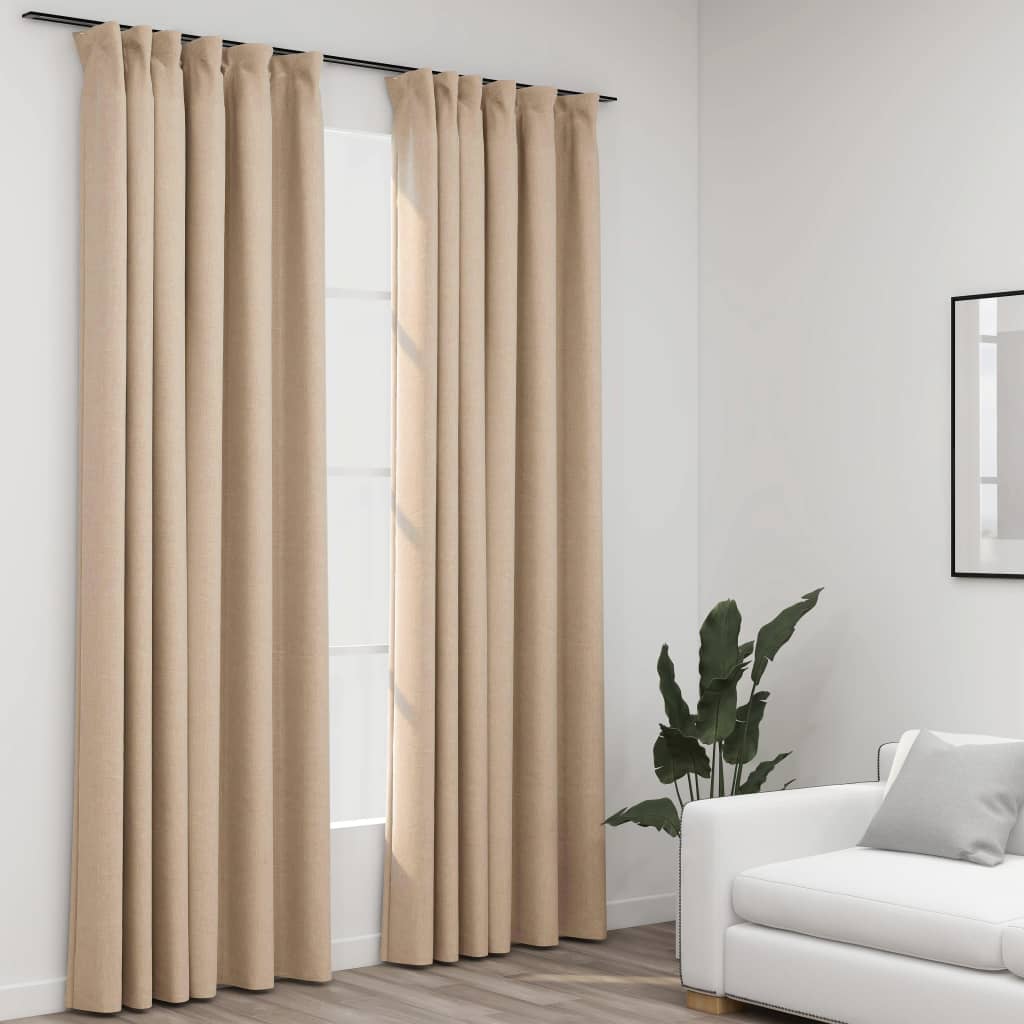 Tende Con Fettuccia Arricciata Melodieux - Set 2 Pezzi, Effetto Lino Beige, 210x140 Cm - Foto 12