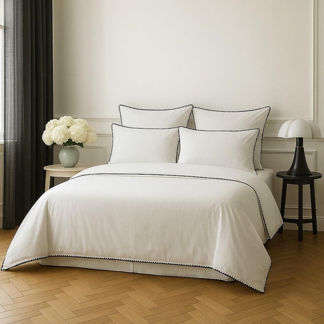 Housse de couette 260x240 percale de coton blanc / noir