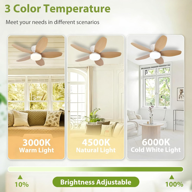 Ventilateur de plafond avec lumière et télécommande, ventilateur de salon à 5 lames à intensité variable, plafonnier pour chambre,plafond,Chêne,88cm - 2