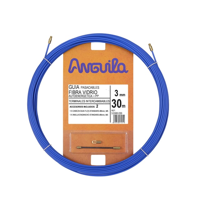Anguila 30300030 - Guía pasacables Fibra de Vidrio+Polipropileno, 30 Metros, Diámetro 3mm, Azúl