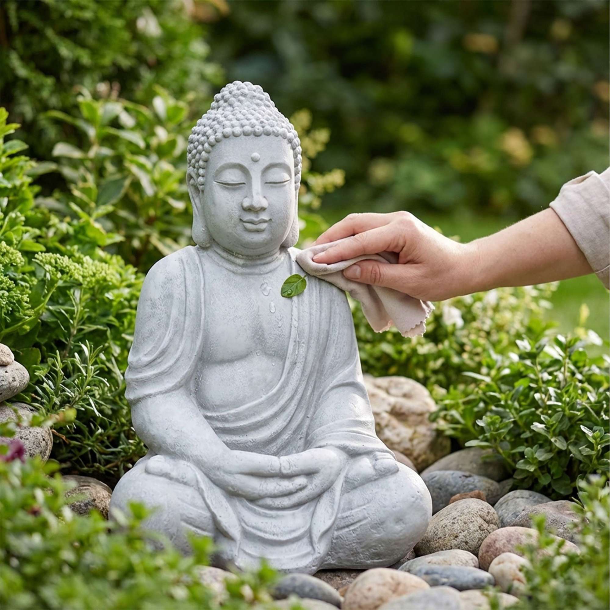 Statue de Bouddha, 70 cm, gris pierre, résistante aux intempéries - 6