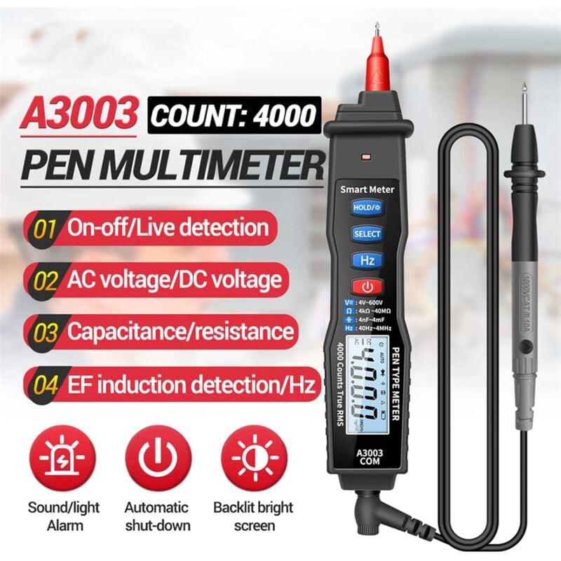 Multimètre numérique portable de type stylo 4000 points testeur de capacité de tension AC/DC NCV A3003 (noir) - 2