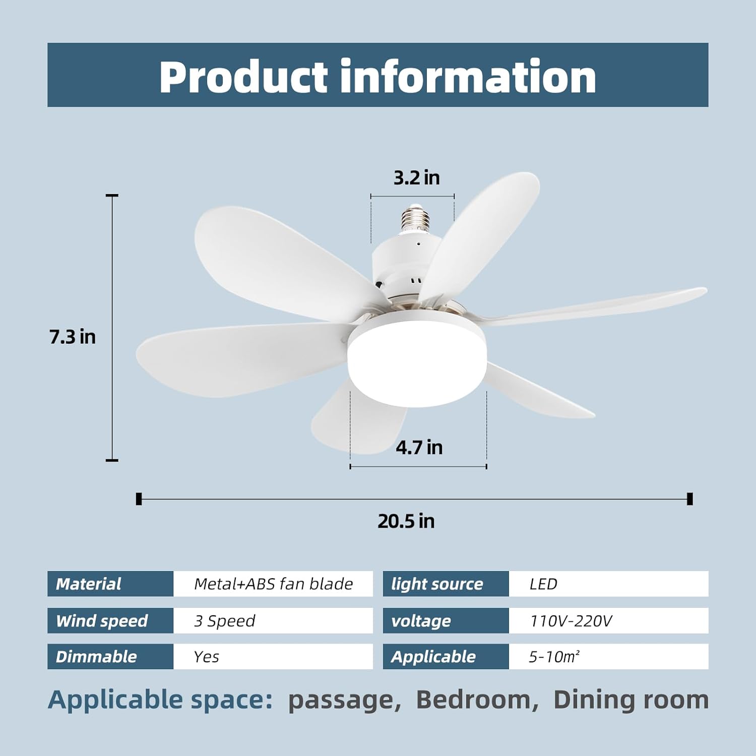 Ventilateur de plafond blanc avec éclairage, modèle LED silencieux de 40 W, compatible avec les douilles E26/E27, avec télécommande. - 4
