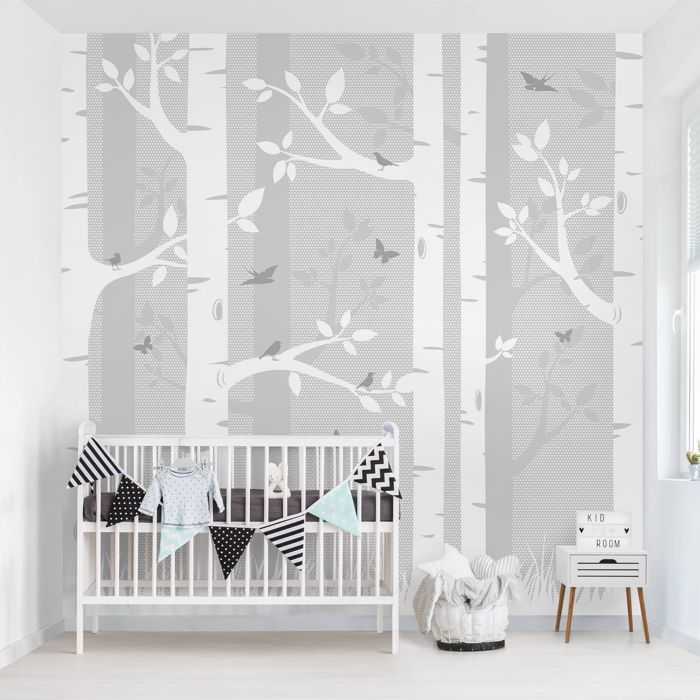 Papel pintado fotomural ilustración bosque naturaleza mariposas 20 - habitación infantil juvenil niño niña bebé - tnt 192 x 192 cm adhesivo