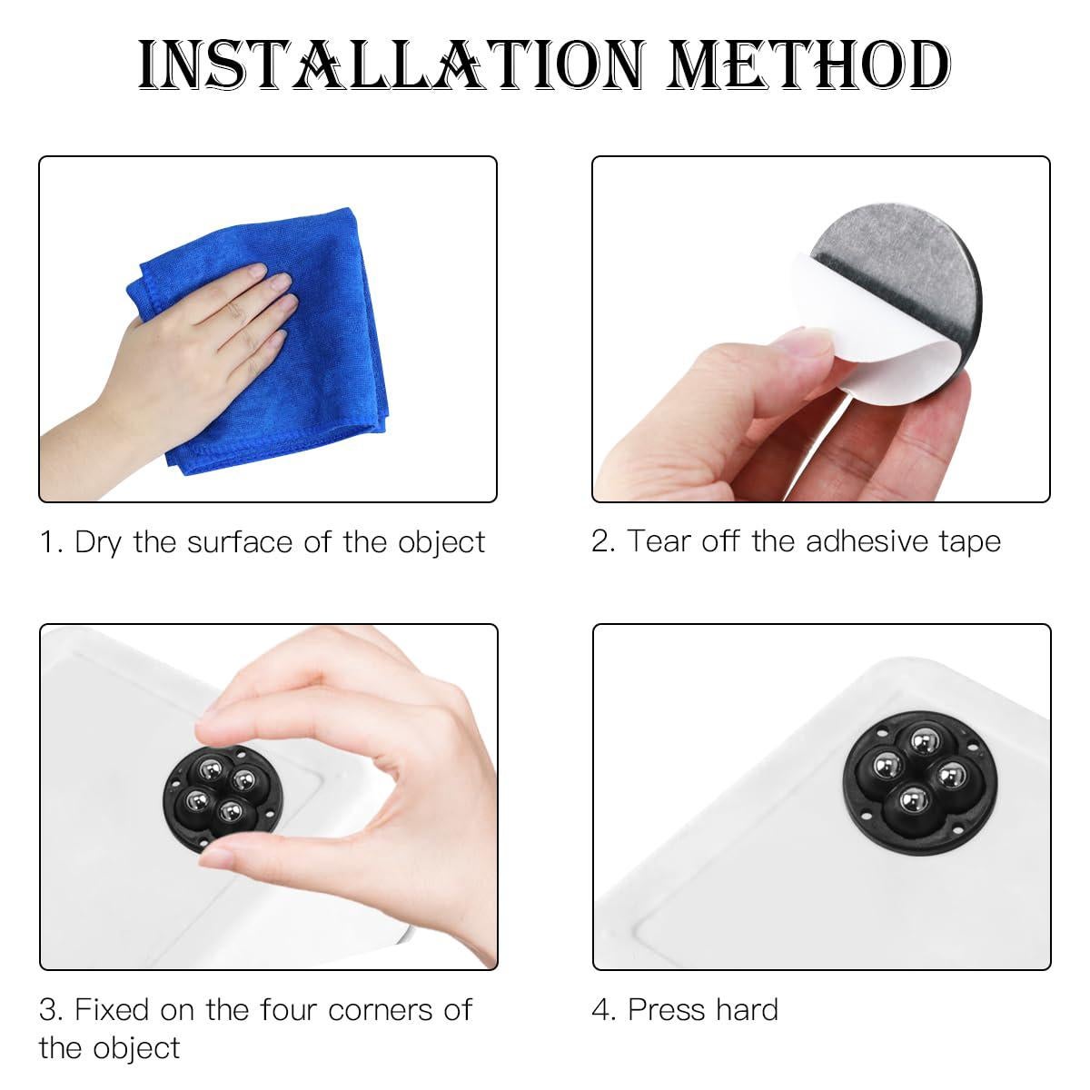 Lot de 12 roulettes pour meubles en acier inoxydable, roulettes pour meubles auto-adhésives, petites roulettes plates rotatives à 360 degrés - 3